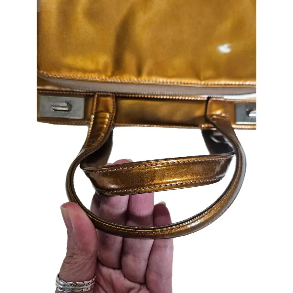 Gucci Gold Patent Leather Satchel Convertible Top Handle Crossbody Bag Y2K EUC